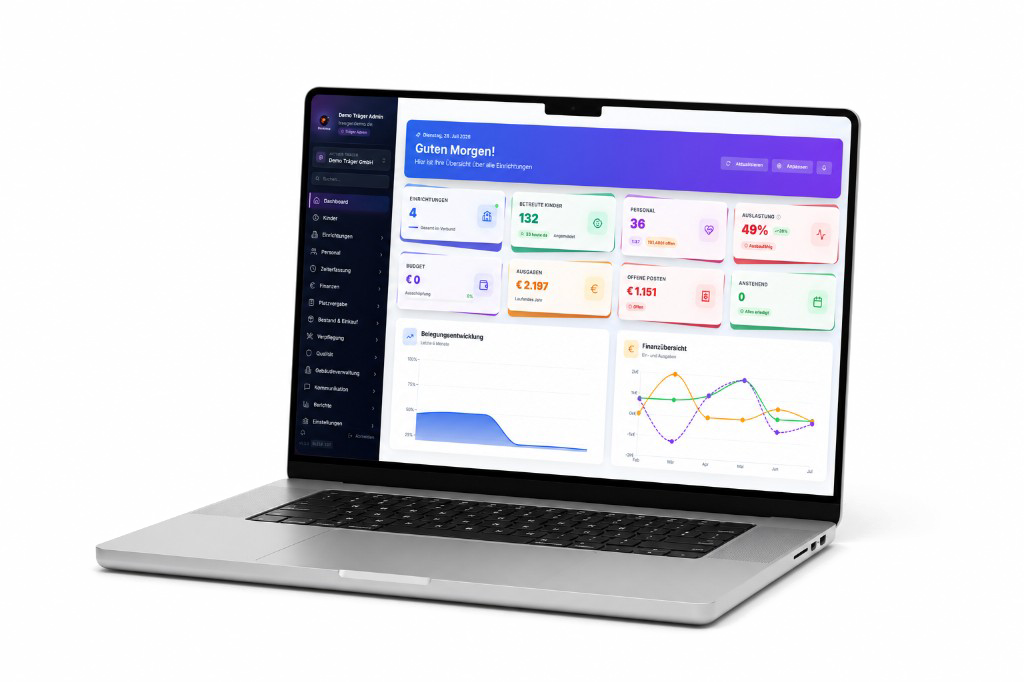 KV Admin Träger-Dashboard auf einem Laptop